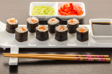 Japanese food, rolls with salmon