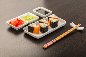 Japanese food, rolls with salmon