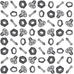 Seamless background with a picture of nuts and bolts