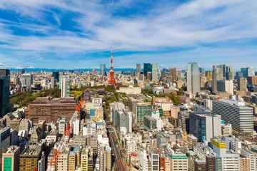 Foto op Plexiglas Tokyo skyline moderne stad met rode tokyo toren en kantoorgebouw © themorningglory