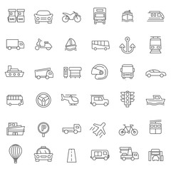 set of transportation or vehicle thin line icon, use for pictogram or presentation asset, editable stroke 