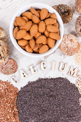 Products and ingredients containing calcium and dietary fiber, healthy nutrition