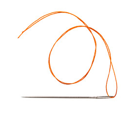 orange thread in a needle