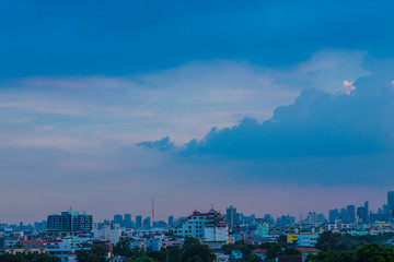 Obraz premium City building silhouette sunset metropolitan background