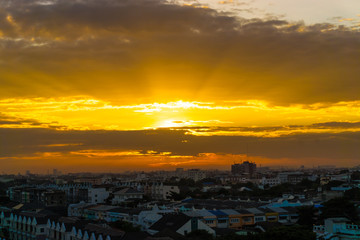Bangkok city skyline with modern building sunset with cloud