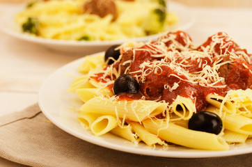Spaghetti pasta with meatballs and tomato sauce