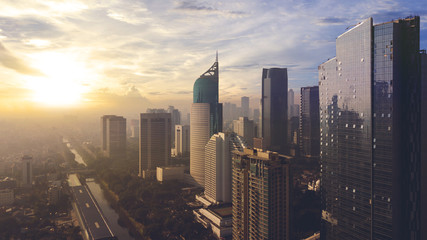 Beautiful Jakarta cityscape under light of sunset