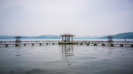 Fototapeta na wymiar Pavilion at Donghu east lake in Wuhan Hubei China