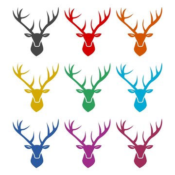 Deer head icon, color icons set