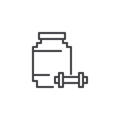 Sports nutrition outline icon. linear style sign for mobile concept and web design. Protein bottle and dumbbell simple line vector icon. Symbol, logo illustration. Pixel perfect vector graphics