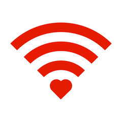 Red Sign Wifi with red heart isolated on white background. Wi-Fi icon. Vector illustration.