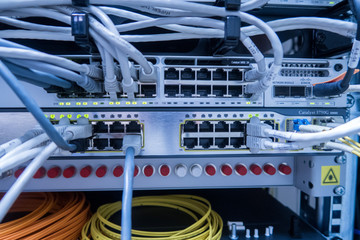 Network cables connected to switch. network hub. 