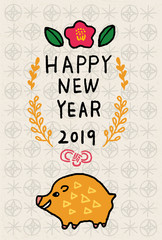 2019 年賀　年賀状素材　デザイン　イラスト
