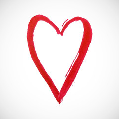 Red heart on white background. Hand-drawn painted heart for t-shirt print, flyer, poster design. Vector illustration.