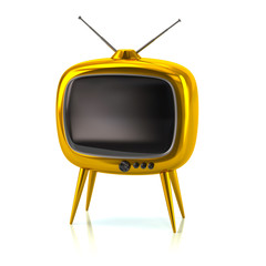 Stylish golden retro TV 3d illustration on white background