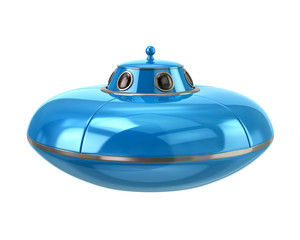 UFO - blue alien spaceship 3d illustration on white background