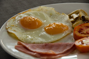American Blackfast with fried egg.close up egg