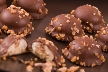 Chocolate truffles with caramel cream filling. 