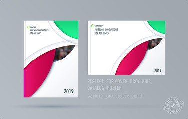 Brochure design round template. Colourful modern abstract set, annual report with circle for branding.