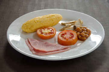 American Blackfast with omelet egg and ham