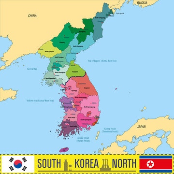 Korea vector map. South and North parts