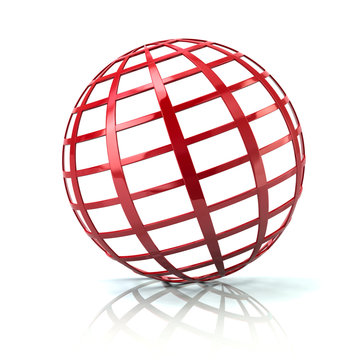 Red globe icon 3d illustration on white background