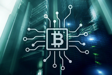 Bitcoin, Blockchain concept on server room background.?