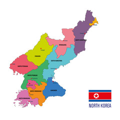 North Korea map with regions and their capitals