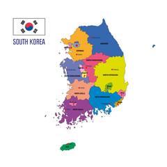 Obraz premium Shouth Korea map with regions and their capitals