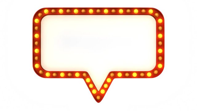 Red speech bubbles marquee light board sign retro on white background. 3d rendering