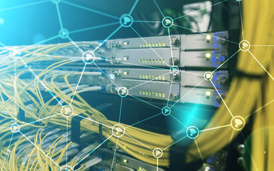 Wi fi network abstract structure on modern server room background.?