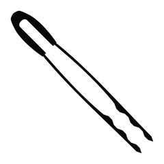 A black and white silhouette of a pair of barbecue tongs