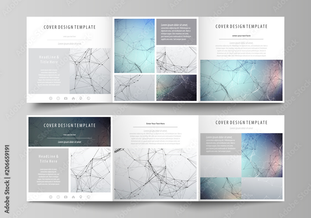 Poster set of business templates for tri fold square design brochures. leaflet cover, vector layout. compou