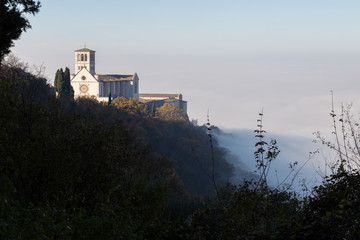 Beautiful view of St.Francis church in Assisi (Umbria), over a s