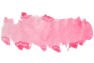 red spot strip of watercolor paint. flowing to the edges, saturated with dried droplets.