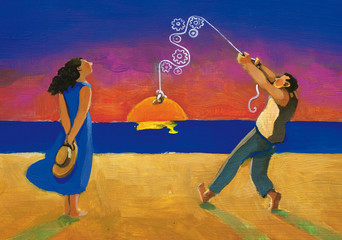 romantic surreal light summer woman and man in love evening concept of relationship in love © nuvolanevicata