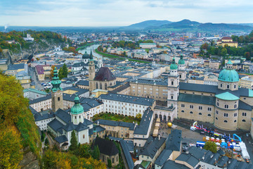 Fototapeta na wymiar View from Hohensalzburg Castle on Kapitelplatz, Austria
