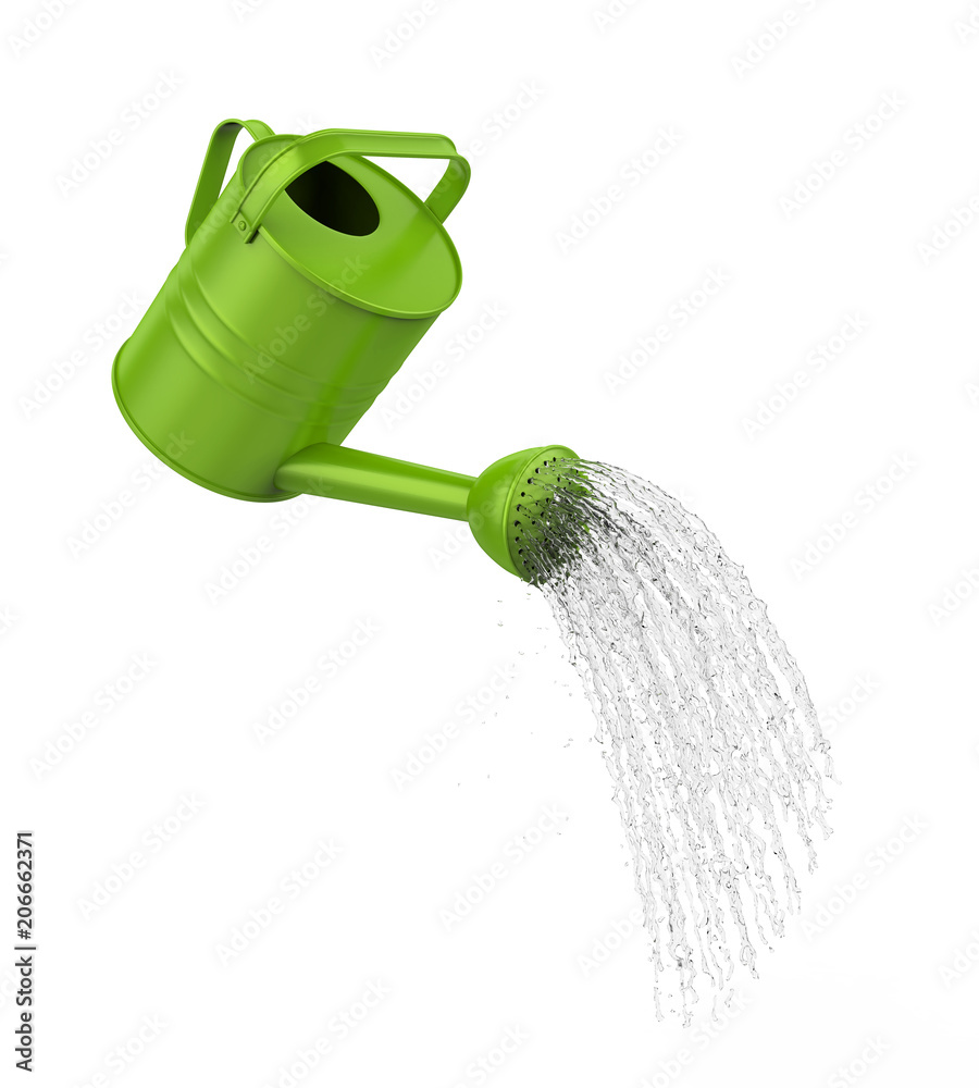 Wall mural watering can pouring water isolated