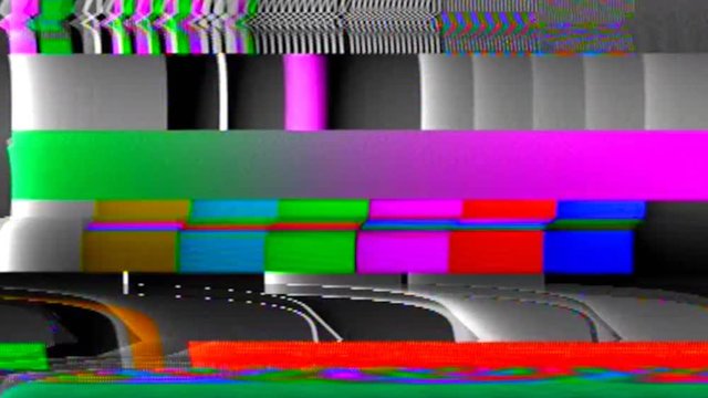 Analog capture (intentional heavy distortion fx): a rainbow colorful tv test pattern made of blocks of varying dimensions.
