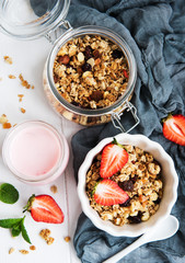 Homemade granola with strawberries