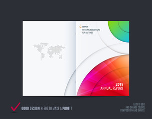 Abstract double-page brochure design round style with colourful circles for branding. Business vector presentation broadside.