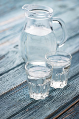 Glasses and jug of cold water