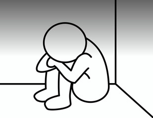 ストレスを抱える人(隅、背景、グレー)