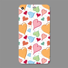 Fashionable hand drawn hearts ornament for mobile phone cover case. The visible part of the clipping mask. Vector illustration