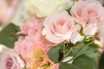Pink roses in a bouquet.Copy space.