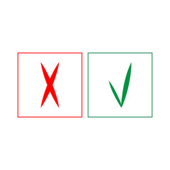 Tick and cross sign isolated in square