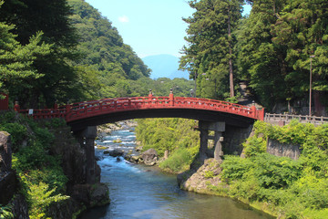 Fototapeta na wymiar Shinkyo bridge in summer season, Nikko, Japan