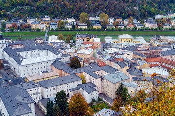 View from Hohensalzburg on old city homes, Austria