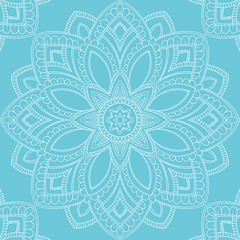 Seamless pattern with mandala ornament. Hand drawn vector illustration