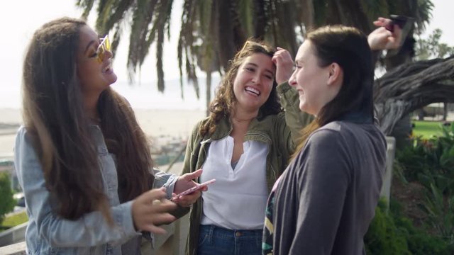Friends Chat And Fix Their Hair And Sunglasses At Beach In Santa Monica, California - Shot On Red Scarlet-W Dragon In 4K, Slow Motion